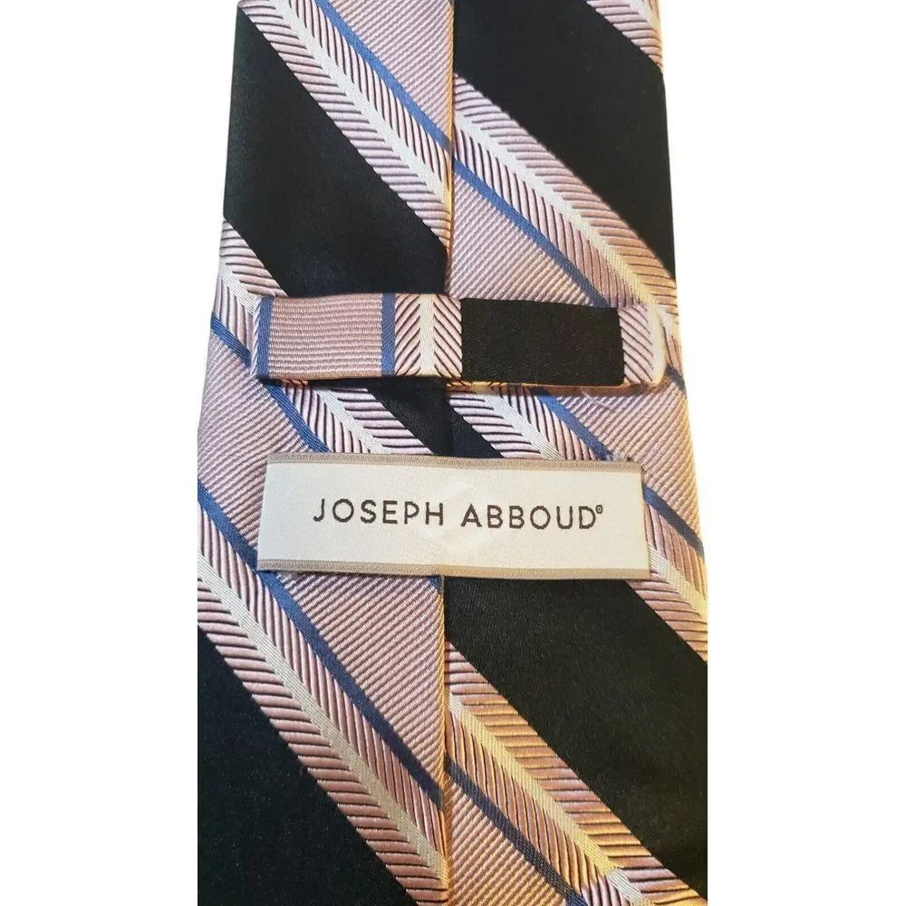 JOSEPH ABBOUND‎ Neck Tie Men's Luxury 100% Silk Black Pink Striped Business Suit